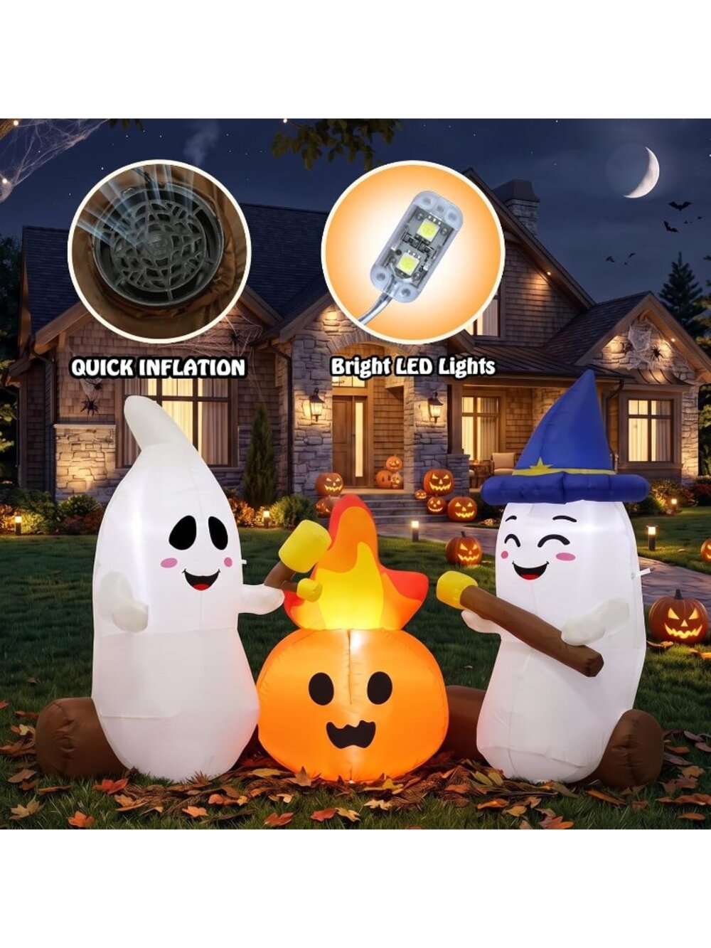 🎃6FT White Orange Halloween Inflatables Ghosts Outdoor Cute Yard Decorations - Picture 5 of 7